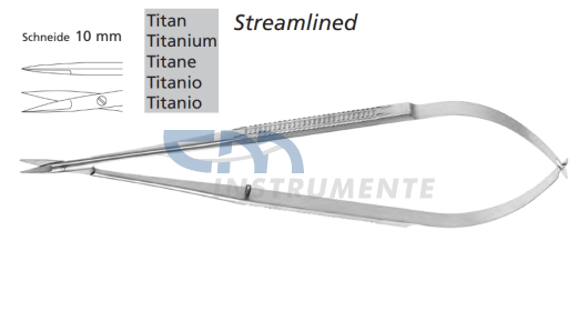 Микроножницы титановые прямые остр/остр 10мм, плоские ручки 