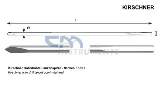 Спица KIRSCHNER для остеосинтеза, ланцет-плоский хвостовик, 10шт/уп 