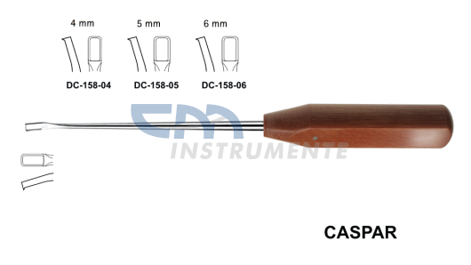 Кюретка костная CASPAR острая, откр.вниз, зубчатая, с пласт.ручкой, 22см 