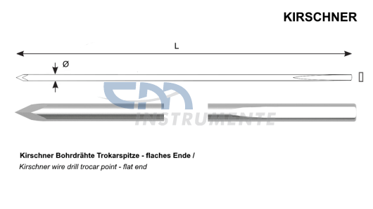 Спица KIRSCHNER для остеосинтеза, троакар-плоский хвостовик, 10шт/уп 