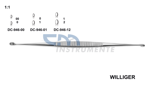 Ложка костная WILLIGER острая двухсторонняя, овал-овал, 13,5см 